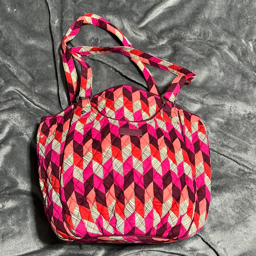 Vera Bradley Pink Red Multi Quilted Shoulder Tote